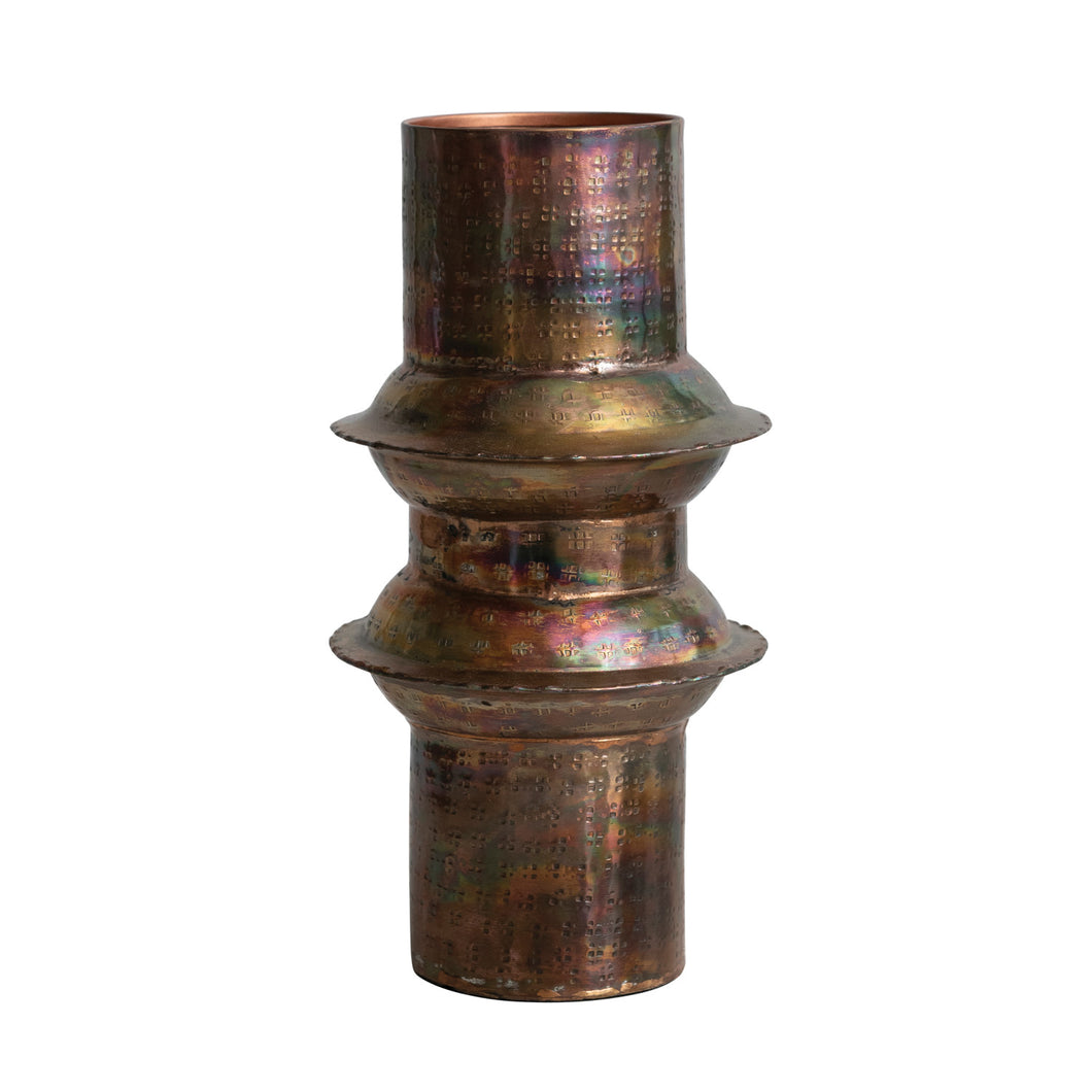 Antique Copper Hammered Metal Vase