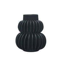 Load image into Gallery viewer, Matte Black Handmade Pleated Stoneware Vase
