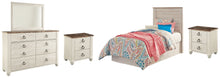 Load image into Gallery viewer, Willowton / Panel Headboard With Mirrored Dresser And 2 Nightstands
