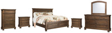 Load image into Gallery viewer, Flynnter  Panel Bed With 2 Storage Drawers With Mirrored Dresser, Chest And 2 Nightstands
