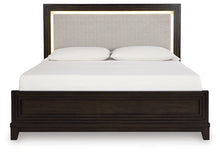 Load image into Gallery viewer, Neymorton King Upholstered Panel Bed with Mirrored Dresser
