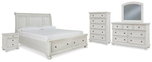 Load image into Gallery viewer, Robbinsdale King Sleigh Bed with Storage with Mirrored Dresser, Chest and Nightstand
