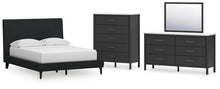 Load image into Gallery viewer, Cadmori Full Upholstered Bed with Mirrored Dresser and Chest
