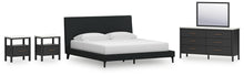 Load image into Gallery viewer, Cadmori King Upholstered Bed with Mirrored Dresser and 2 Nightstands
