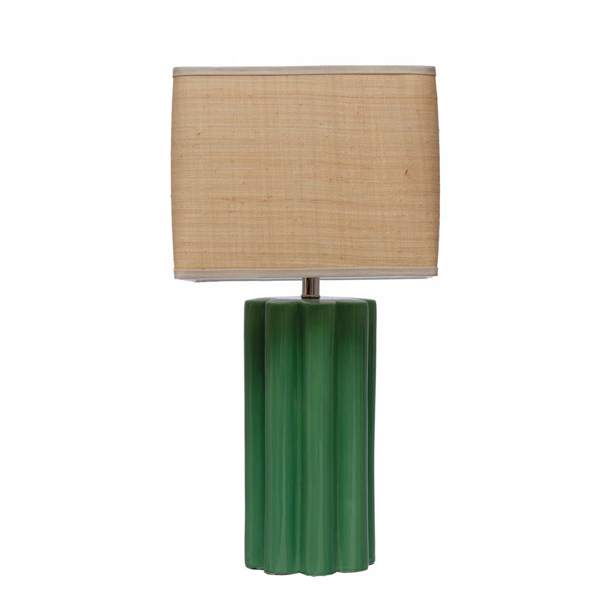 Stoneware Table Lamp with Raffia Shade