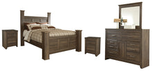Load image into Gallery viewer, Juararo Queen Poster Bed with Mirrored Dresser and 2 Nightstands
