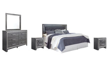 Load image into Gallery viewer, Lodanna King/California King Upholstered Panel Headboard with Mirrored Dresser and 2 Nightstands
