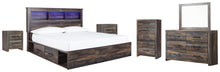 Load image into Gallery viewer, Drystan King Bookcase Bed with 2 Storage Drawers with Mirrored Dresser, Chest and 2 Nightstands
