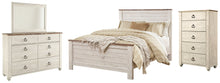 Load image into Gallery viewer, Willowton Queen Panel Bed with Mirrored Dresser and Chest
