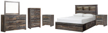 Load image into Gallery viewer, Drystan Queen Bookcase Bed with 2 Storage Drawers with Mirrored Dresser, Chest and 2 Nightstands
