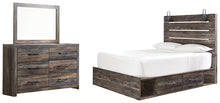 Load image into Gallery viewer, Drystan Queen Panel Bed with 2 Storage Drawers with Mirrored Dresser
