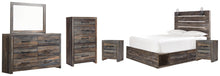 Load image into Gallery viewer, Drystan Queen Panel Bed with 2 Storage Drawers with Mirrored Dresser, Chest and 2 Nightstands
