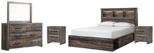 Load image into Gallery viewer, Drystan Queen Bookcase Bed with 2 Storage Drawers with Mirrored Dresser and 2 Nightstands
