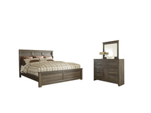 Load image into Gallery viewer, Juararo California King Panel Bed with Mirrored Dresser

