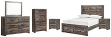 Load image into Gallery viewer, Drystan Full Bookcase Bed with 2 Storage Drawers with Mirrored Dresser, Chest and 2 Nightstands
