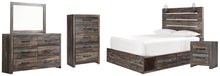 Load image into Gallery viewer, Drystan Queen Panel Bed with 2 Storage Drawers with Mirrored Dresser, Chest and Nightstand
