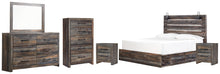 Load image into Gallery viewer, Drystan King Panel Bed with 2 Storage Drawers with Mirrored Dresser, Chest and 2 Nightstands
