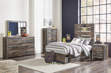 Load image into Gallery viewer, Drystan Twin Panel Bed with 4 Storage Drawers with Mirrored Dresser, Chest and 2 Nightstands
