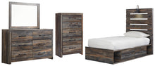 Load image into Gallery viewer, Drystan Twin Panel Bed with 4 Storage Drawers with Mirrored Dresser and Chest
