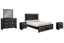 Load image into Gallery viewer, Kaydell Queen Panel Bed with Storage with Mirrored Dresser and 2 Nightstands

