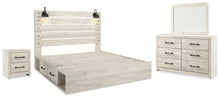 Load image into Gallery viewer, Cambeck King Panel Bed with 2 Storage Drawers with Mirrored Dresser and Nightstand
