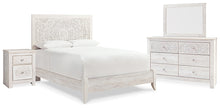 Load image into Gallery viewer, Paxberry Queen Panel Bed with Mirrored Dresser and Nightstand
