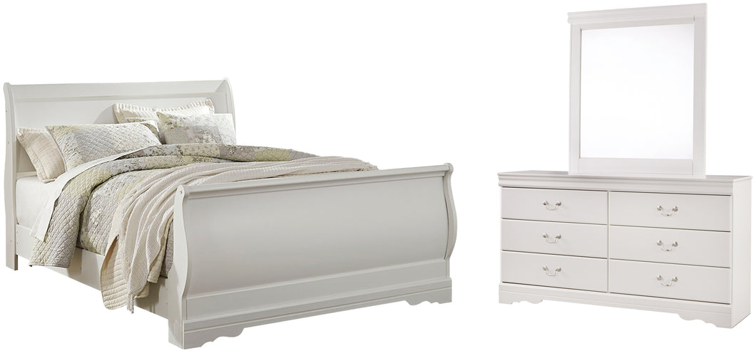Anarasia Queen Sleigh Bed with Mirrored Dresser