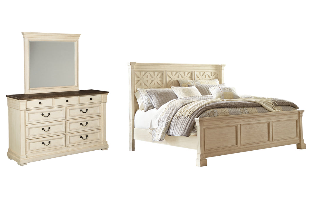 Bolanburg California King Panel Bed with Mirrored Dresser