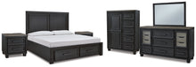 Load image into Gallery viewer, Foyland Queen Panel Storage Bed with Mirrored Dresser, Chest and 2 Nightstands

