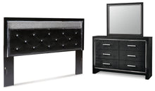 Load image into Gallery viewer, Kaydell King Upholstered Panel Headboard with Mirrored Dresser
