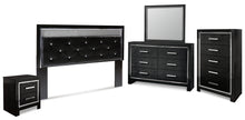 Load image into Gallery viewer, Kaydell King Upholstered Panel Headboard with Mirrored Dresser, Chest and Nightstand
