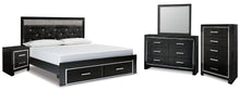 Load image into Gallery viewer, Kaydell King Upholstered Panel Storage Platform Bed with Mirrored Dresser, Chest and Nightstand
