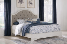 Load image into Gallery viewer, Brollyn California King Upholstered Panel Bed with Mirrored Dresser, Chest and 2 Nightstands
