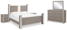 Load image into Gallery viewer, Surancha King Poster Bed with Mirrored Dresser and 2 Nightstands
